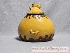 Yellow and Brown Ceramic Lidded Chicken Dish. 8 x 6 x 8. A3