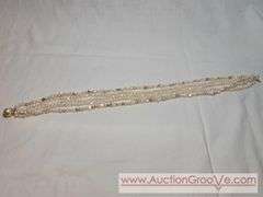 FIVE Strand Freshwater Baroque Cream, Champaign and Pink Pearl Necklace. Gold Tone Faux Pearl Clasp. 17". MB