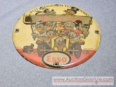 Esso "Put a Tiger in Your Tank" 25 Year Disney Anniversary Round Porcelain Enamel Advertising Sign. 12" diameter. A2