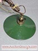 Vintage Green Porcelain Enamel Industrial Hanging Lamp. 12" Dia. B1