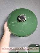 Three Green Porcelain Enamel Industrial Lamp Shades. 12" Diameter. B1