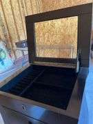 Jewelry Armoire from the Bombay Store Top opens with a 12”X 10” Mirror and cabinet has 5 single drawers, with a Double size bottom drawer.  40” H X 18” W X 14” L. See Photos. MA