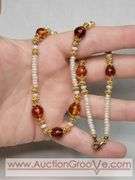 Natural Amber and "Potato" Pearl 15" Necklace and Screwback Earrings. MB