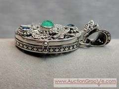 SARDA Sterling Silver Emerald and Blue Topaz Butterfly and DragonFly Locket Pendant. 14.6g. JB