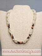 Lapis, Pink Coral and Faux Pearl 17" Necklace with 14K GF Clasp. MB