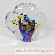 Hand-blown Glass Aquarium with Fish. 6 x 5. A
