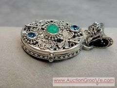 SARDA Sterling Silver Emerald and Blue Topaz Butterfly and DragonFly Locket Pendant. 14.6g. JB