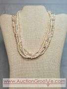 FIVE Strand Freshwater Baroque Cream, Champaign and Pink Pearl Necklace. Gold Tone Faux Pearl Clasp. 17". MB