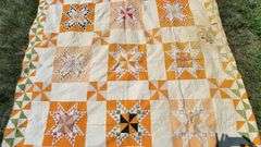 Antique Hand Stitched Quilt 92 X 95". Some damage. Zoom in and see photos to decide.