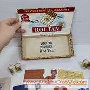 Roi-Tan cigar box filled with collectibles and advertising. La Crescent, Packers, Old Style amd more. See photos. A