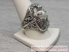 SARDA Sterling Silver Cultured White Mabe Pearl Monkey Ring Size 10 and Pendant. 30g Total. JB