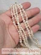 FIVE Strand Freshwater Baroque Cream, Champaign and Pink Pearl Necklace. Gold Tone Faux Pearl Clasp. 17". MB