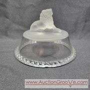 Frosted Pressed Glass Lid. Has chips. Lid / Cover only. 6 x 4. T4