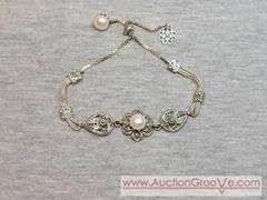 DGS Turkey Sterling Silver Pearl Filigree Bracelet. Slider to Adjust length. JB