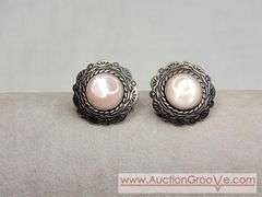 Carolyn Pollack Pink Mother of Pearl And Sterling Silver Clip on Earrings. MB