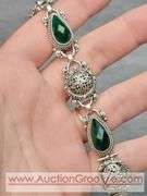 SARDA Sterling Silver Bracelet, Pendant, Earrings and Ring. Emerald Green. Adjustable Length Beacelet. 9-7.5", Ring Size 10. 68g total. JB