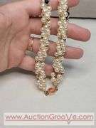 Lapis, Pink Coral and Faux Pearl 17" Necklace with 14K GF Clasp. MB