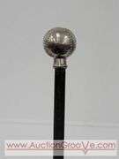 RARE Antique Pewter Top Carnival Baseball Stick/Cane W/ Rattle. 34.5". A2