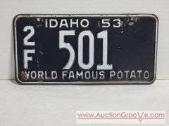 1953 Idaho License Plate. World Famous Potato. A4