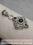 SARDA Sterling Silver Blue Sapphire and Topaz Ring and Pendant. Size 10. 24.8g total. JB