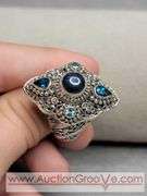 SARDA Sterling Silver Blue Sapphire and Topaz Ring and Pendant. Size 10. 24.8g total. JB