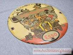 Esso "Put a Tiger in Your Tank" 25 Year Disney Anniversary Round Porcelain Enamel Advertising Sign. 12" diameter. A2
