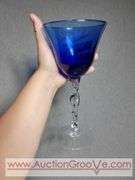 Gorgeous Cobalt Blue Hand Blown Glass Goblets / Wine Glasses. 4.5 x 9.5. B1
