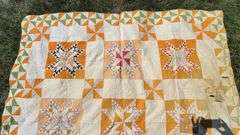 Antique Hand Stitched Quilt 92 X 95". Some damage. Zoom in and see photos to decide.