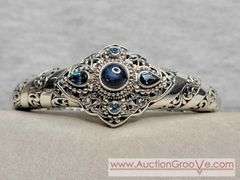SARDA Blue Sapphire and Topaz Sterling Silver Cuff Bracelet. 28g. JB