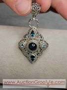 SARDA Sterling Silver Blue Sapphire and Topaz Ring and Pendant. Size 10. 24.8g total. JB