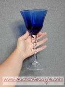 Gorgeous Cobalt Blue Hand Blown Glass Goblets / Wine Glasses. 4.5 x 9.5. B1