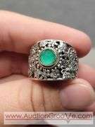 SARDA Sterling Silver Enerald Ring with Butterfly and Flowers. Size 10. 10.9g. JB