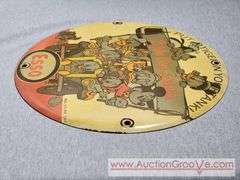 Esso "Put a Tiger in Your Tank" 25 Year Disney Anniversary Round Porcelain Enamel Advertising Sign. 12" diameter. A2