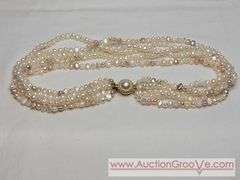 FIVE Strand Freshwater Baroque Cream, Champaign and Pink Pearl Necklace. Gold Tone Faux Pearl Clasp. 17". MB