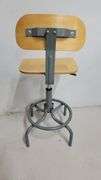 You are bidding on a Single, Swivel, Contoured Plywood, Adjustable Height Stools Chair by INTERION.  More available in this auction. Used and fully functional. See photos for details.  From Company in