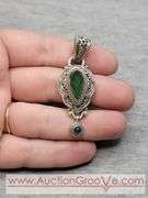 SARDA Sterling Silver Bracelet, Pendant, Earrings and Ring. Emerald Green. Adjustable Length Beacelet. 9-7.5", Ring Size 10. 68g total. JB