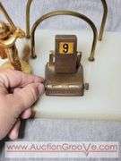 Baseball Themed Perpetual Calendar Desk Organizer. Letter and Pen Holder. 9 x 5.5 x 4.5. January - April and Sunday- Tuesday have discoloration and the baseball player needs some glue. But Everything 