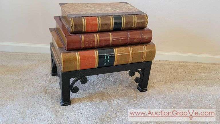 "3 Books" Table. 20 x 14.5 x 18. Wooden books on a metal base. LR
