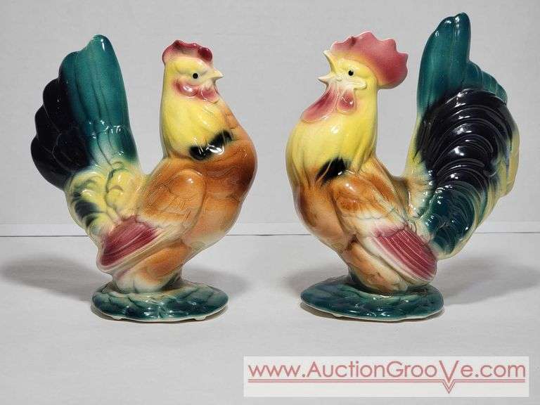 Royal Copley Rooster and Hen. 7" and 8" tall. Bb