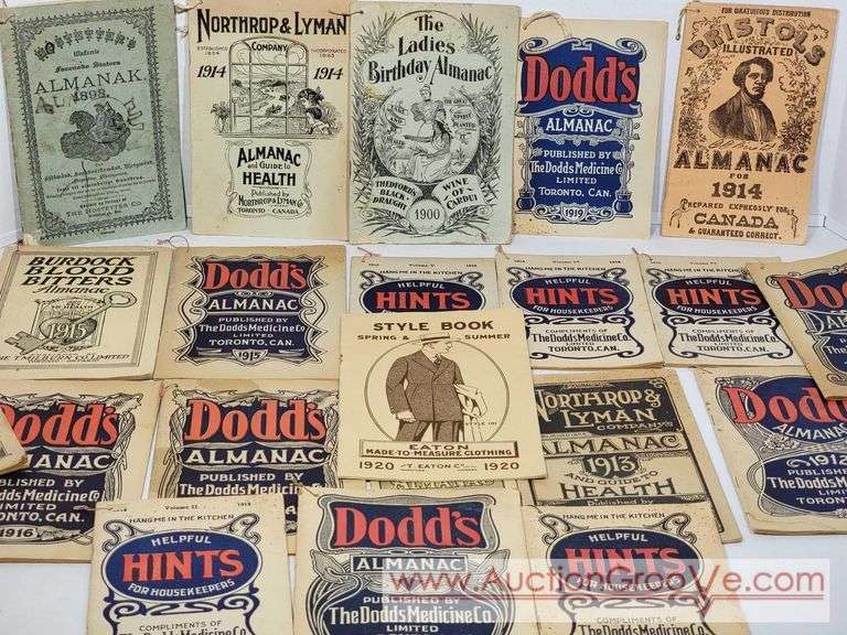 Antique Ephemera. 1898 Almanac, Early 1900s Dodd's Almanac and Helpful Hints for Housekeepers, 1920 Eaton Made to Measure Clothing Style Book. Bbr1