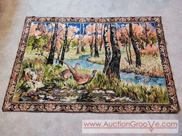 Large Vintage Wall Tapestry. Pheasants in the Forest. 70 x 47. BLR