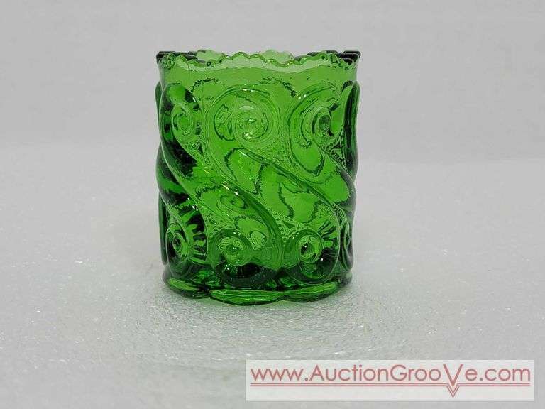 Green "S" Pattern Glass Toothpick Holder. Bb