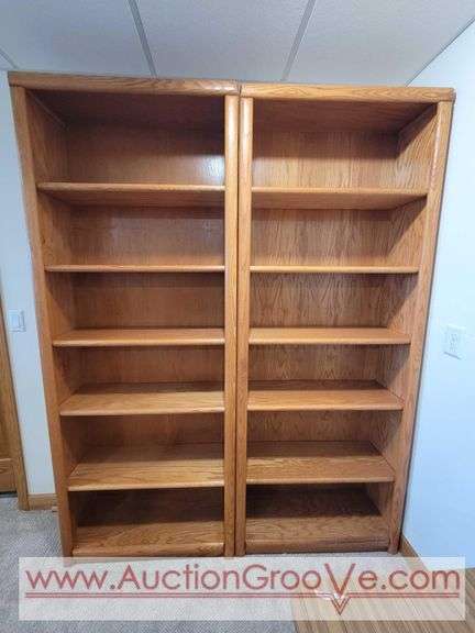TWO 7 Foot Tall Wood Book Shelf. Adjustable Shelves. EACH 32.5 x 12.5 x 83.5" *Must Bring Adequate Help to Remove and Load. Located in Lower Level. BLR