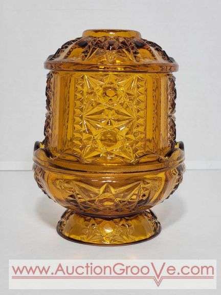 Indiana Glass Stars and Bars Amber Fairy Lamp. 5 x 6.5. Bb