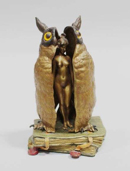 COLD PAINTED EROTIC OWL FIGURE, after FRANZ BERGMAN