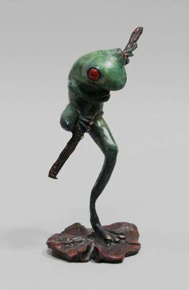 MATTHEW PLACZEK "ONE LEG UP" BRONZE FROG FIGURE