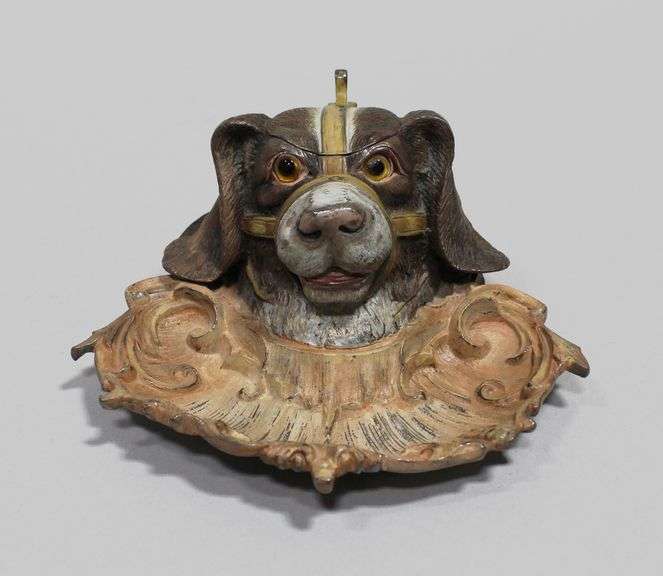 VICTORIAN FIGURAL DOG HEAD INKWELL