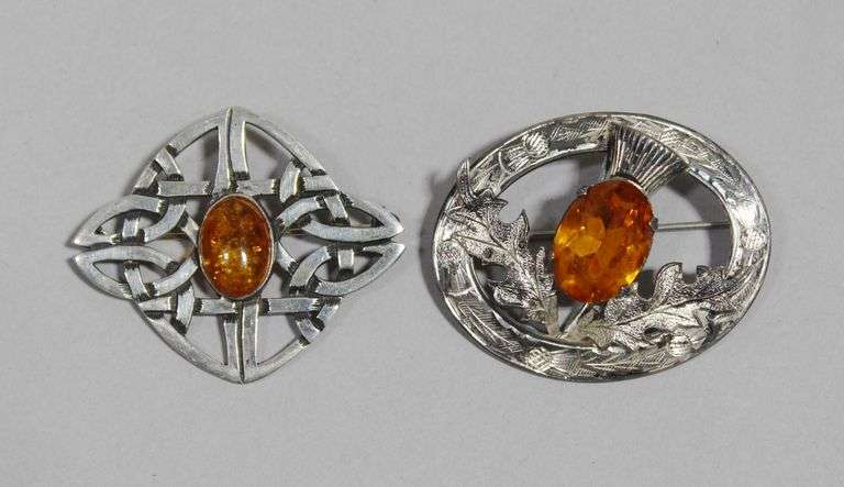 STERLING SILVER SCOTTISH BROOCHES (2)