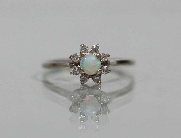 BIRKS VINTAGE OPAL AND DIAMOND RING