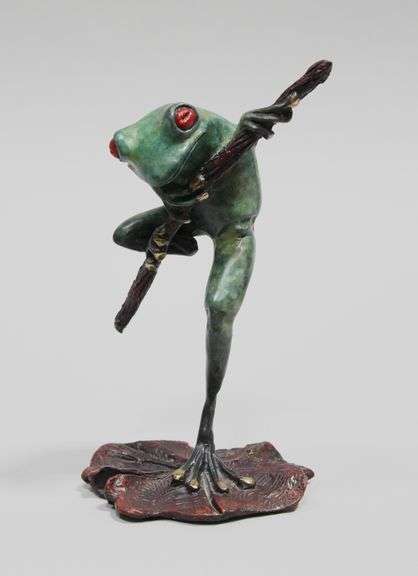 MATTHEW PLACZEK "ONE LEG UP" BRONZE FROG FIGURE